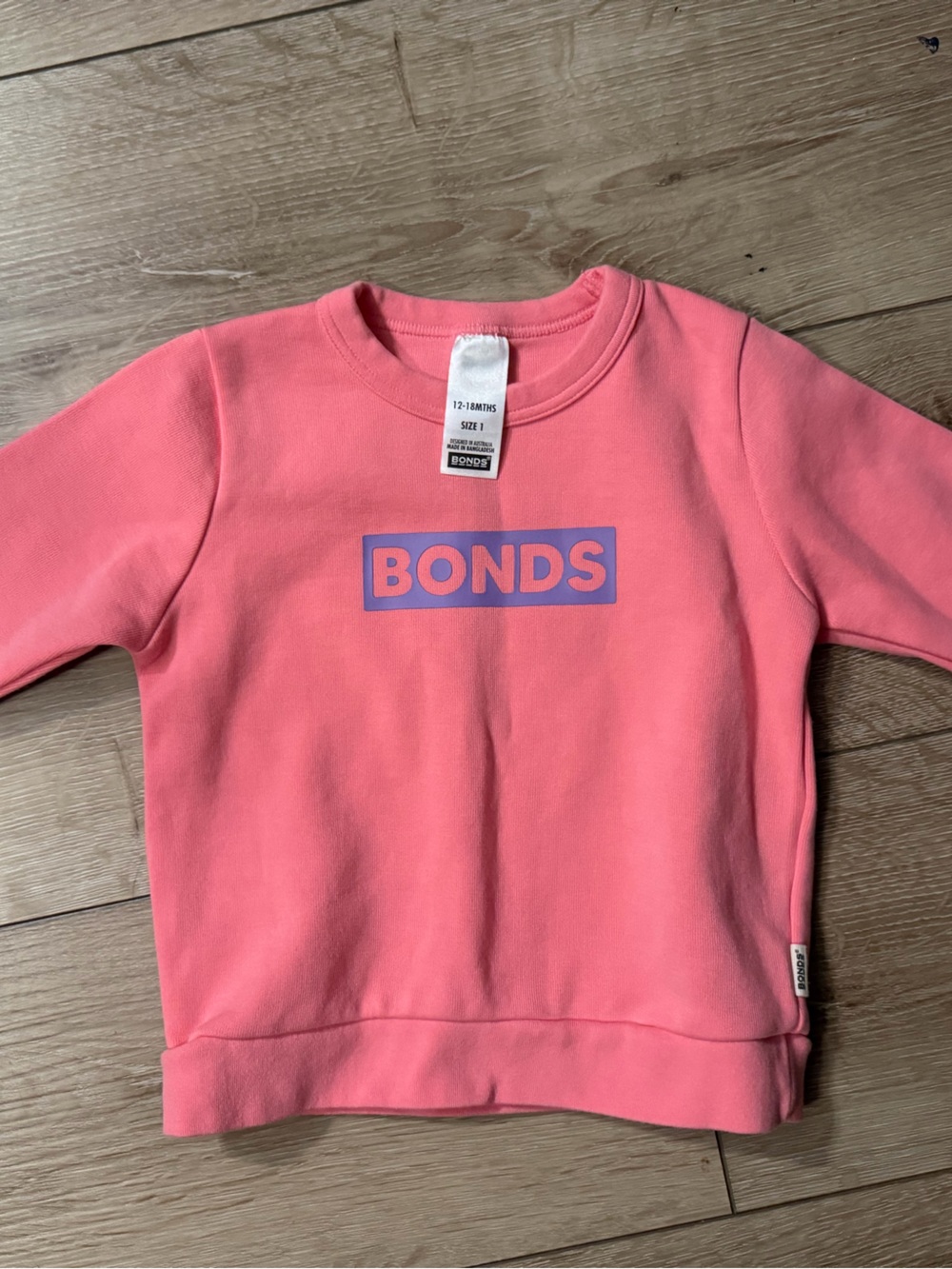 Bonds Australia Toddler Pink Logo Crewneck Sweatshirt Size 1 12-18M